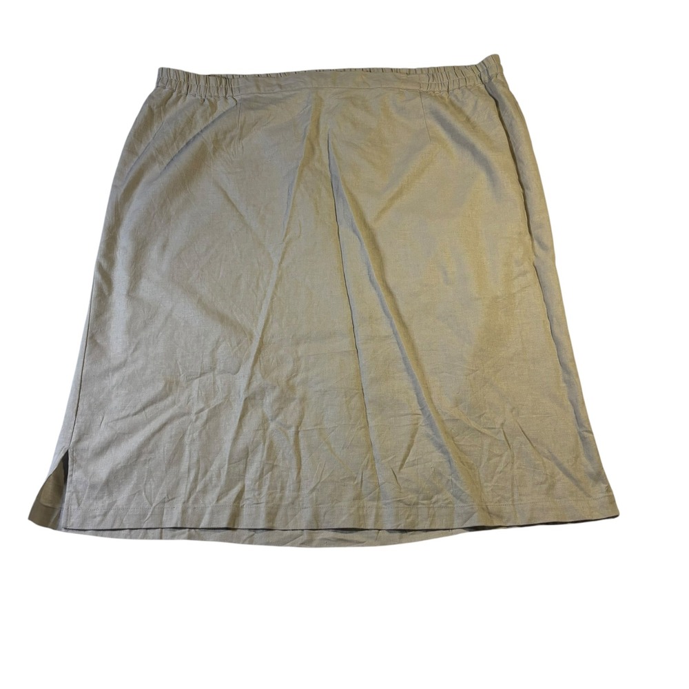 White Stag Plus Women 22/24 Linen Blend Midi Skirt Flax Beige Elastic Waist New - Picture 2 of 10
